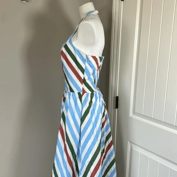 Anthropologie Maeve Halter Midi Sundress Blue White Red Green Sz M NEW - Picture 8 of 16